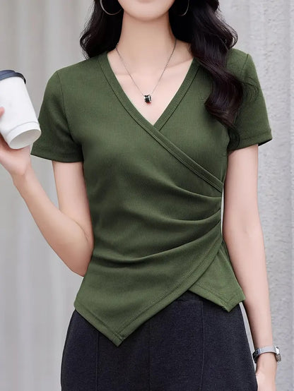 Blouse col en v stretch